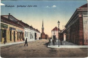 Érsekújvár, Nové Zámky; Batthyányi Lajos utca, Kosztelecz Ede üzlete. Vasúti levelezőlapárusítás 242. / street view, shops (EM)