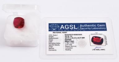 Természetes rubin 29,3 K párna formájú, hozzá AGSL tanusítvánnyal / Natural Ruby cushion, 29,3Ct
