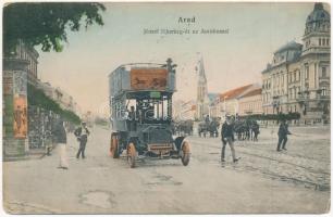 1912 Arad, József főherceg út az autóbusszal, hirdetőoszlop. Bloch H. 144. / street, bus, advertising column (EK)