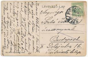 1912 Arad, József főherceg út az autóbusszal, hirdetőoszlop. Bloch H. 144. / street, bus, advertisin...