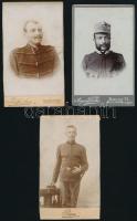 cca 1900-1910 Vegyes katona fotók, 5 db, közte 4 db keményhátú fotó, 1 db fotólap, változó állapotban, a fotólap felületén kopásnyomokkal, 10x6 cm és 16x10 cm közötti méretben
