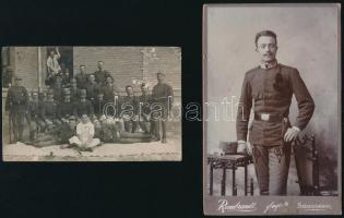 cca 1900-1910 Vegyes katona fotók, 5 db, közte 4 db keményhátú fotó, 1 db fotólap, változó állapotba...