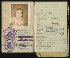 1948 Kivándorló útlevél bejegyzésekkel, vízumokkal, foltos borítóval