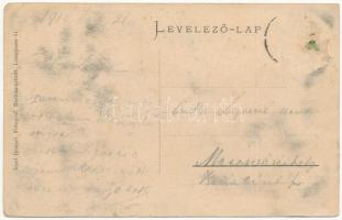 1910 Ladamos, Loamnes; vasútállomás gőzmozdonnyal, várakozó utasok csoportképe. Josef Briegel / rail...