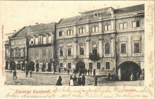1905 Eperjes, Presov; városháza, Tauth Viktor üzlete. Divald / town hall, shops