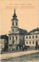 Zimony, Semlin, Zemun; Katolikus templom és iskola, piac. W.L. 909. / church and school, market