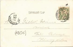 1905 Huszt, Chust, Khust; Fő utca, építkezés, templom, üzlet. Ausländer Ignác kiadása / main street,...