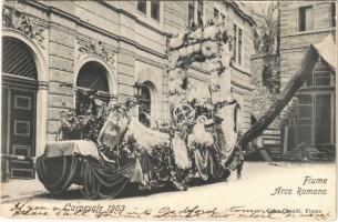 1903 Fiume, Rijeka; Carnevale, Arco Romano / flower carnival, decorated cart / virágkarnevál, feldíszített kocsi (EK)