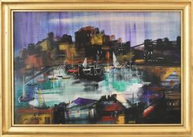 Aba-Novák jelzéssel: Kikötő. Olaj, fa. Kissé sérült fa keretben. 41x62 cm