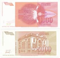 Jugoszlávia 1992. 1000D + 1993. 5000D + 5.000.000D + 10.000.000.000D T:I 
Yugoslavia 1992. 1000 Din...