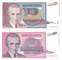 Jugoszlávia 1992. 1000D + 1993. 5000D + 5.000.000D + 10.000.000.000D T:I 
Yugoslavia 1992. 1000 Din...