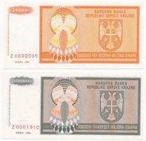Horvátország / Krajnai Szerb Köztársaság 1993. 20.000.000D "Z 0001910" pótkiadás + 1993. 5...