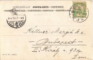 1903 Krampusz hölgy virgáccsal / Krampus lady. Br. K.W.I. 2037/1. s: M.R. (?) (apró szakadások / tin...