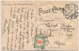 1915 Dombornyomott aranyozott váza békával, virágok / Embossed golden case with flowers and frog