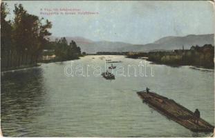 Vág folyó, Váh river; tót tutajosok. Feitzinger Ede No. 844. / rafters transporting timber