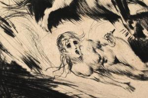 Azonosítatlan jelzéssel: Harc. Erotikus rézkarc. XX. sz. eleje. 31x34 cm