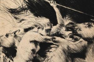 Azonosítatlan jelzéssel: Harc. Erotikus rézkarc. XX. sz. eleje. 31x34 cm