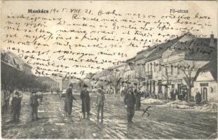 1905 Munkács, Mukacheve, Mukachevo, Mukacevo; Fő utca télen. Bertsik Emil kiadása / main street in winter (EB)