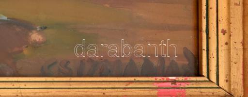 Csizmadia Zoltán (1933-): Csendélet. Olaj, farost, jelzett, üvegezett fa keretben, 70×56 cm