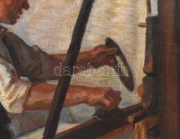 Dinnyés Ferenc (1886-1958): Szövő székely asszony. Olaj, vászon. Jelezve jobbra lent. Bal alsó sarká...