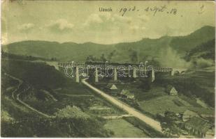1910 Uzsok, Uzhok; vasúti híd, viadukt, gőzmozdony. M. Grossmann / railway viaduct, locomotive