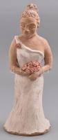 Azonosítatlan jelzéssel: Menyasszony. Festett kerámia szobor. Jelzett, hajszálrepedéssel. 33 cm
