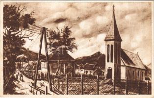 1946 Dolha, Dovhe; Római katolikus Szentlélek templom és plébánia. Berdár Iván festménye / church and rectory