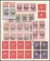 Kb. 150 db illetékbélyeg, köztük sorok, összefüggések is, 4 db falcmentes albumlapon