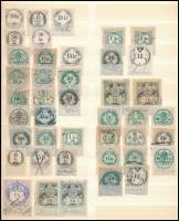 50 db illetékbélyeg, köztük sorok is, nagyalakú berakólap mindkét oldalán