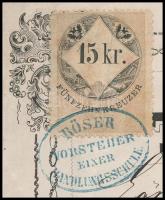 1867 Pest, Tanodai bizonyítvány 15 kr okmánybélyeggel
