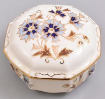 Zsolnay búzavirágmintás porcelán bonbonier, kézzel festett, jelzett, hibátlan, d:9 cm