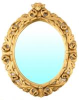 Ovális tükör, aranyozott, faragott fa kerettel. Kis kopásokkal. Külső méret 72x59 cm / Oval mirror with hand carved frame 72x59 cm