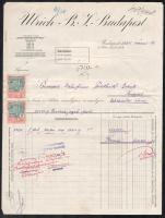 1924 Ulrich B. I. Budapest által kiállított fejléces számla Budapest Székesfőváros Fertőtlenítő Intézetének, 2 db okánybélyeggel