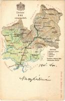 Ung vármegye, Uzská zupa; térkép. Kiadja Károlyi Gy. / Map of Ung county
