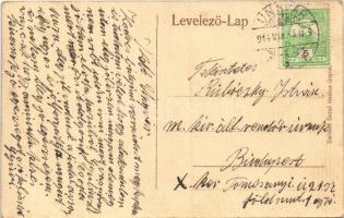 1914 Ungvár, Uzshorod, Uzhhorod, Uzhorod; Nagy híd utca részlet a színházzal, lovashintók, üzletek. ...