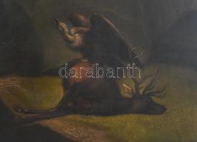 Mezey Lajos (1820-1880): Romantikus táj, 1879. Olaj, vászon. Jelzett a hátoldalán. Restaurált. Antik...