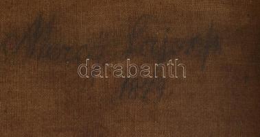 Mezey Lajos (1820-1880): Romantikus táj, 1879. Olaj, vászon. Jelzett a hátoldalán. Restaurált. Antik...