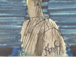 Szász Endre jelzéssel: Női arckép. Akvarell-nyomat, papír, jelzett, üvegezett keretben, 9,5×9,5 cm