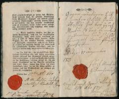 1827-1835 Kalapos legény vándorkönyve, számos bejegyzéssel különféle helyekről, közte: Debrecen, Mis...