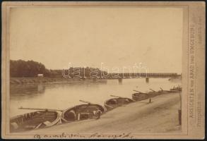 cca 1900 Arad (Románia), az Arad-temesvári híd, Maros folyó, keményhátú fotó Auerbach Miksa műterméből, feliratozva, 16×11 cm