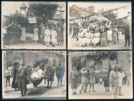 cca 1918-1920 Esztergom, ünnepi felvonulás, virágokkal díszített kocsikkal, jelmezes életképekkel, c...
