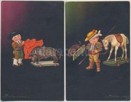 2 db régi gyerek művészlap Colombo szignóval / 2 pre-1945 Children art postcards signed by Colombo