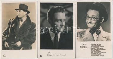 3 db régi magyar színész képeslap: Pethes Ferenc, Greguss Zoltán, Perényi László / 3 pre-1945 Hungarian actor postcards