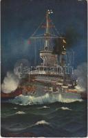 1908 Imperial German Navy (Kaiserliche Marine) battleship art postcard. T.S.N. Serie 822. artist signed