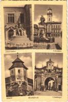1939 Komárom, Komárno; Jókai szobor, Városháza, Kőszűz, Új várkapu, katonák / statue, monument, town hall, castle gate, soldiers (EK)