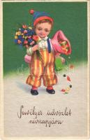 1939 Szívélyes üdvözlet névnapjára / Children art postcard with Name Day greeting