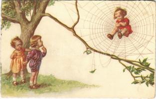 1928 Children art postcard, spider web. Degami 681. (EK)