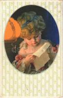 1933 Children art postcard, girl reading a letter. M. M. Nr. 1120. (EB)