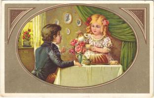 Frohes Gedenken / Children art postcard, romantic couple. Wenau-Delila No. 1197D. s: E. Student (EK)
