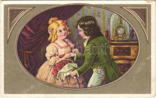 Frohes Gedenken / Children art postcard, romantic couple. Wenau-Delila No. 1198D. s: E. Student (EK)